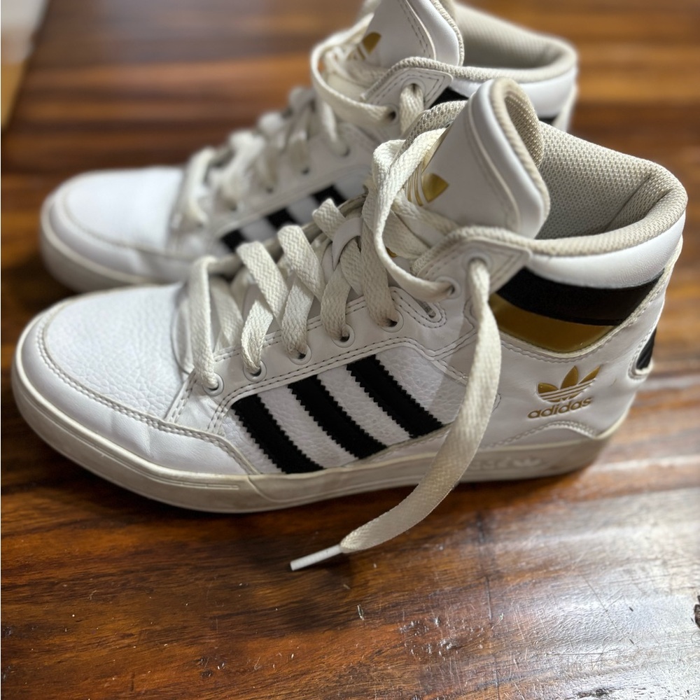 Adidas High-Top Sneakers - White, Black, and Gold